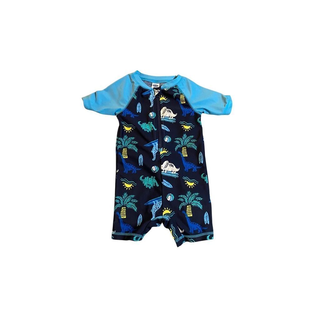 Old Navy infant boys dinosaur short sleeve rash guard 12 to 18 months